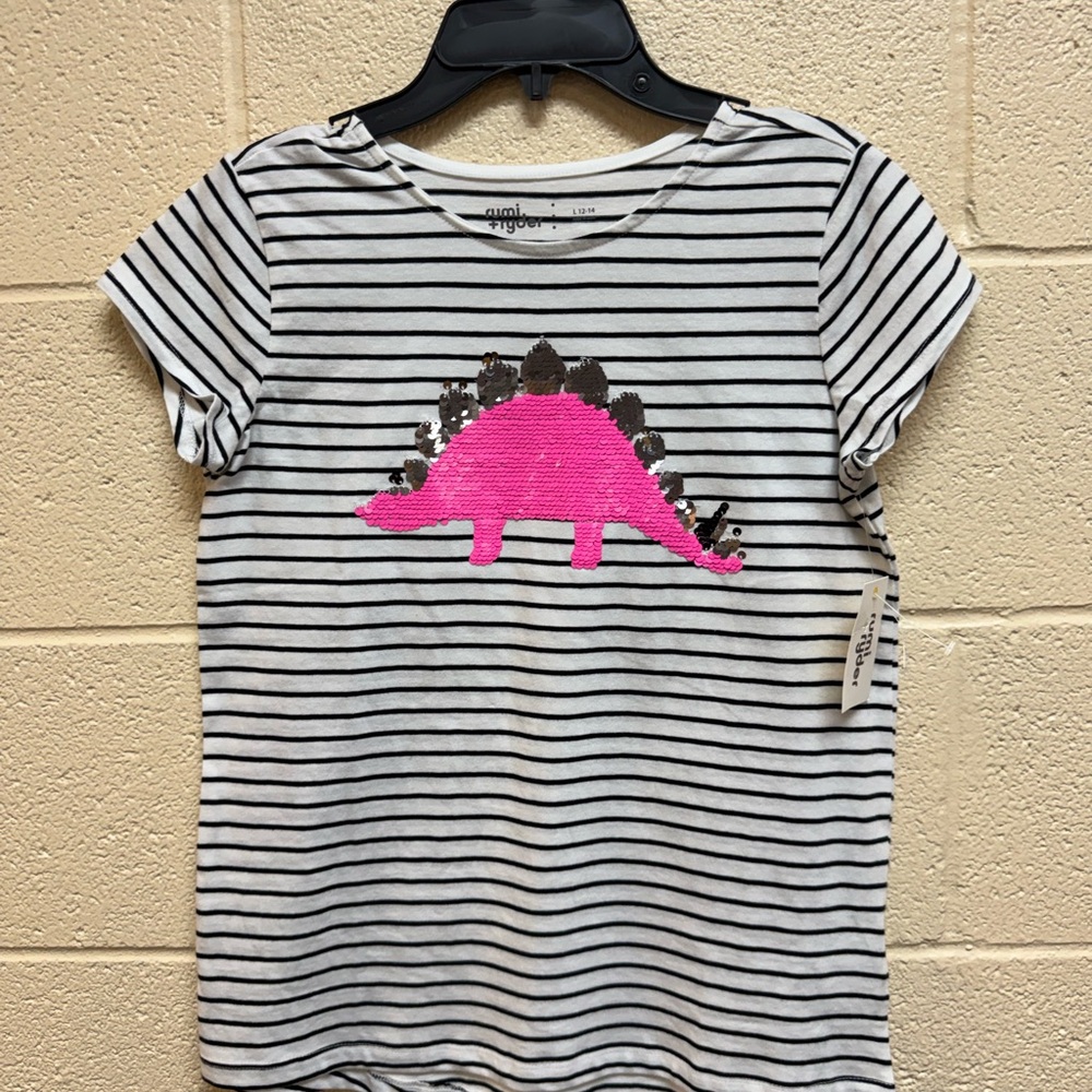 Rumi  + Ryder Kids Striped Tee with Sequined Dinosaur